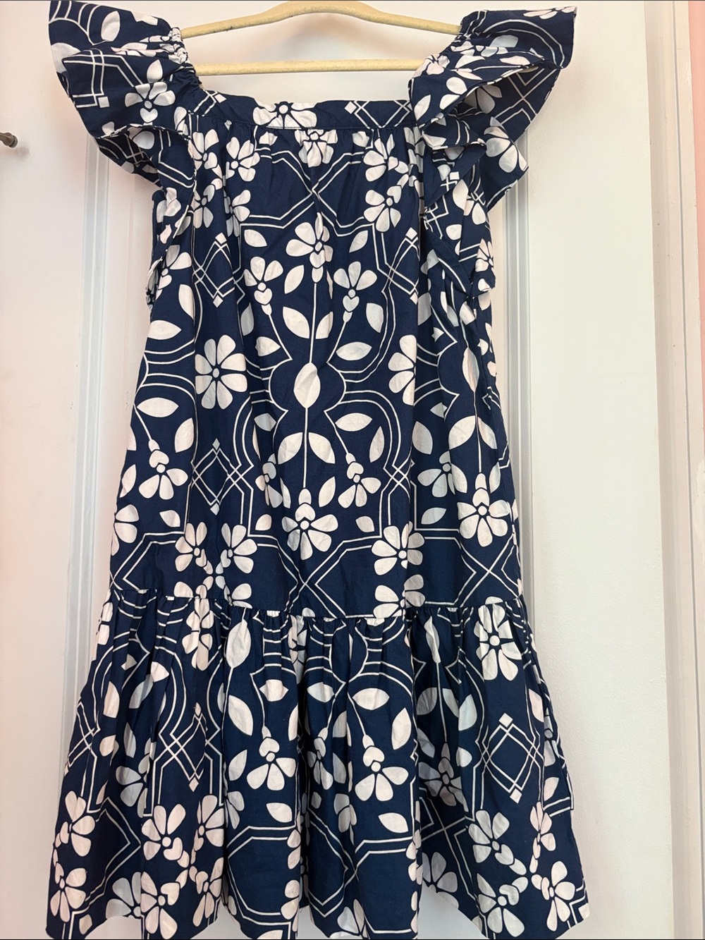 Jacadi Navy and White Floral Off-Shoulder Sundress